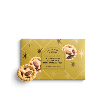 Cartwright & Butler Gold Christmas Cranberry & Orange Mini Mince Pies in Carton (120g)